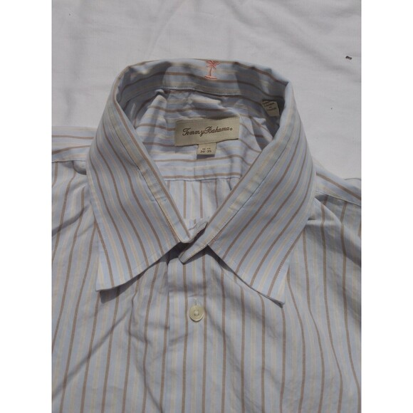 Tommy Bahama Men Shirt Size 16 1/2 Blue Gold Stripe Long Sleeve Vintage - Picture 4 of 5